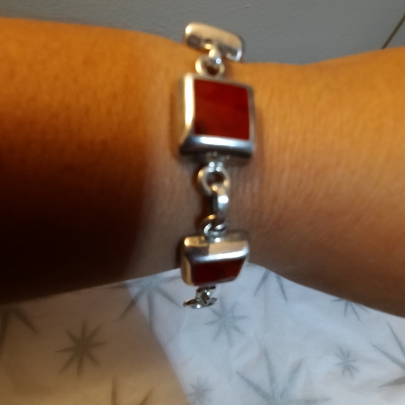 925 solid silver 8" bracele with red jasper stones - Picture 3 of 5
